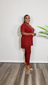 CUTEST 2PC ROUND NECK LOUNGE SET (Dark Rust)